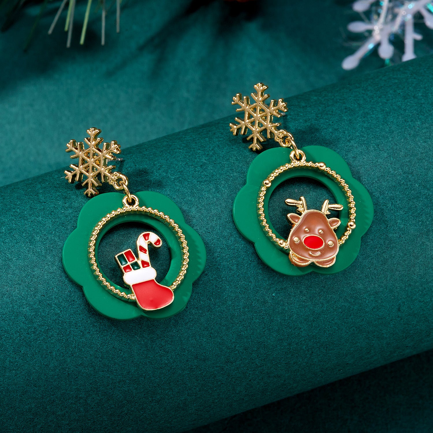 Wholesale Hot New Product Diamond Studded Santa Bell Snowflake Pendant Earrings
